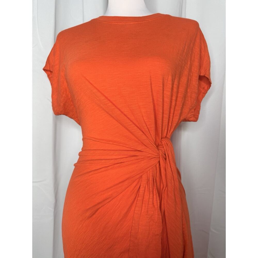 Apiece Apart Nina Cinched Waist Dress Orange Midi Wrap Organic Cotton Flambe - Picture 6 of 9